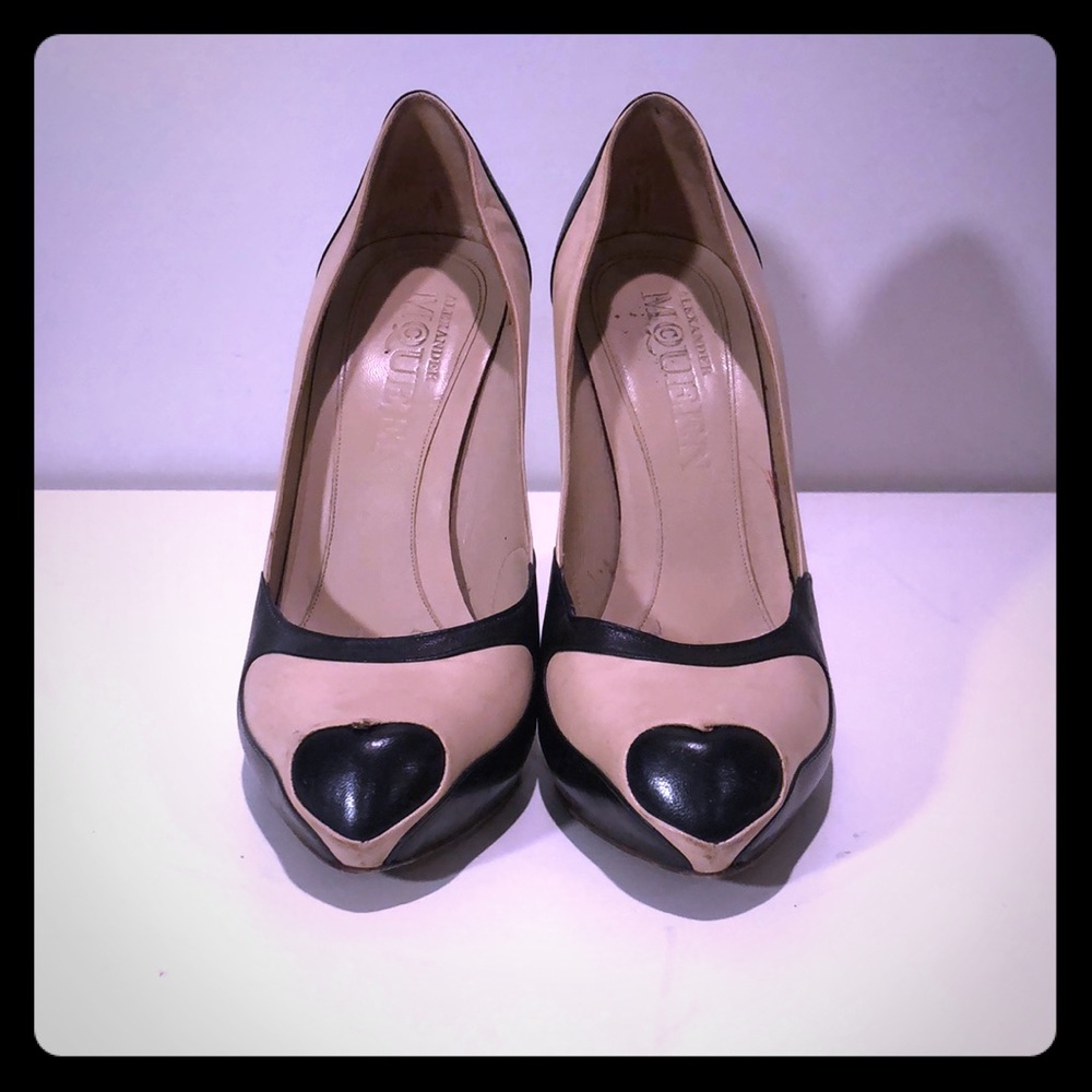 Alexander McQueen Nude Black Heart Toe Pumps